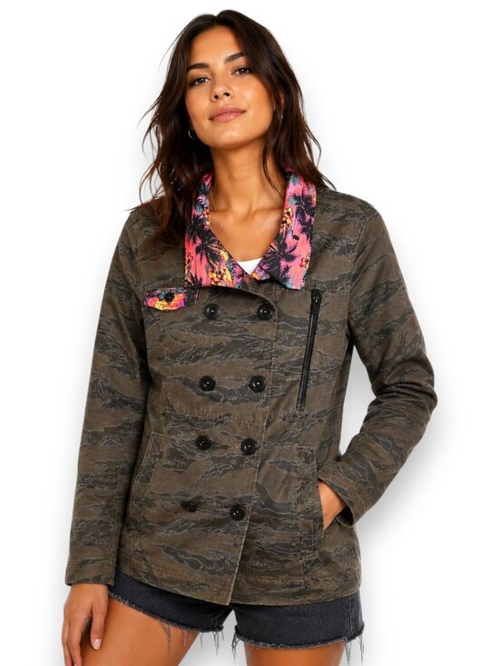 Hurley Jackets & Blazers - Hurley Camo Lightweight Utility Jacket With Colorful Tropical Trim Size Small
